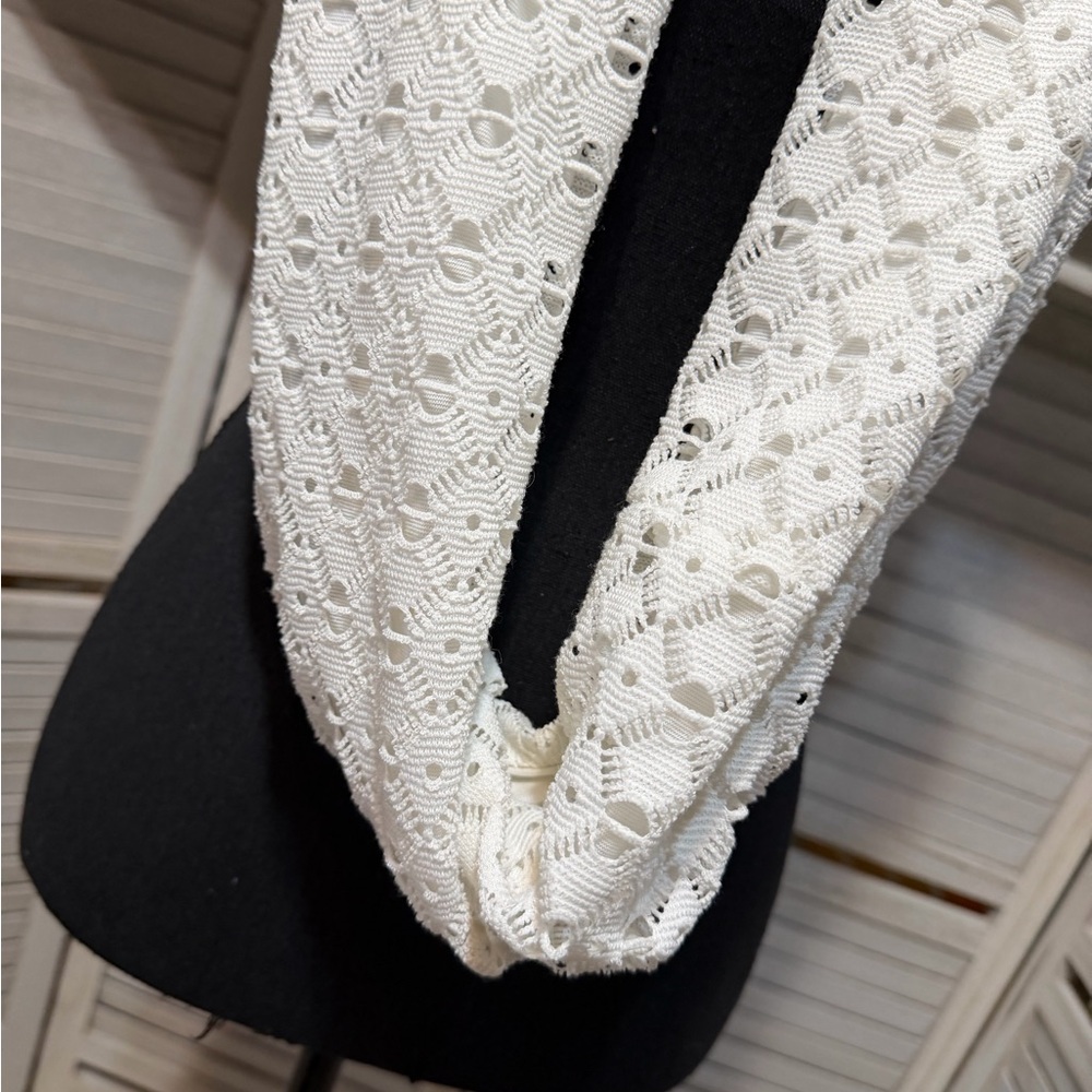 Elegant White Eyelet Crochet Lace Infinity Scarf - Picture 3 of 15